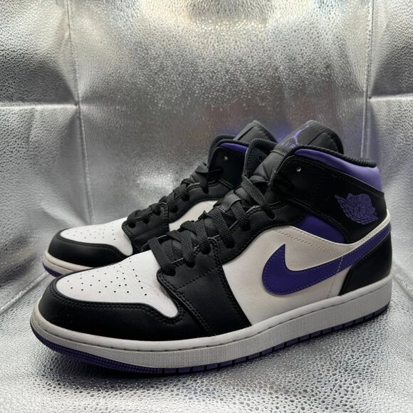 Size 12 Nike Air Jordan 1 Mid White Dark Iris Mens Sneaker Shoes 554724-095 - Picture 1 of 11